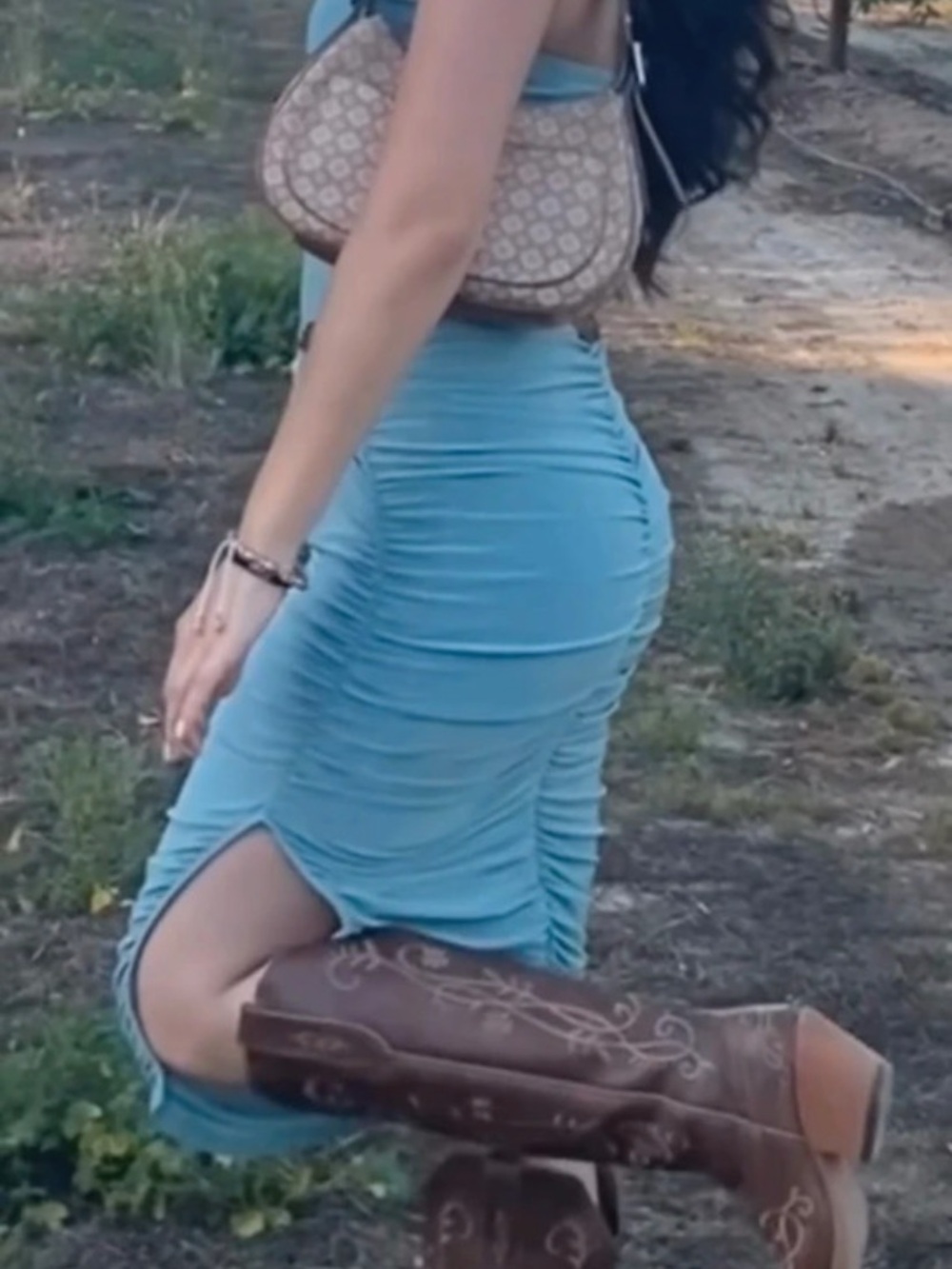 Ruched Blue Midi Skirt - Brand: